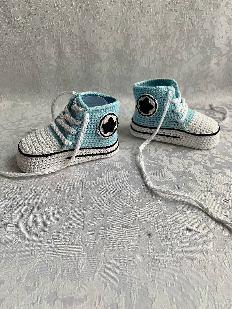 Cute Converse Baby Booties Baby Newborn Shoes Gift Baby Reveal Party Family Look - Baby Shoes - Cotton & Hemp Blue