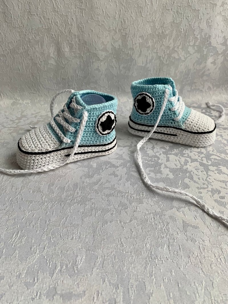 Cute Converse Baby Booties Baby Newborn Shoes Gift Baby Reveal Party Family Look - 嬰兒鞋/學步鞋 - 棉．麻 藍色