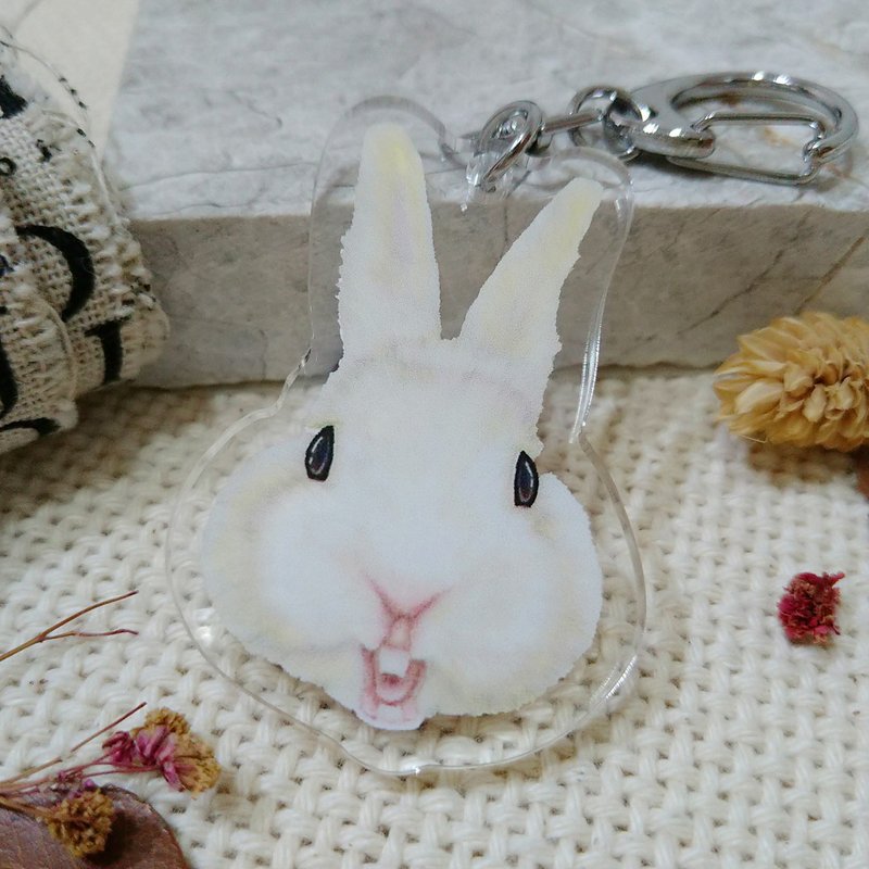 White Acrylic Charm (Key Ring)-Double Sided Pattern-New Manufacturer_Rabbit - ที่ห้อยกุญแจ - อะคริลิค 