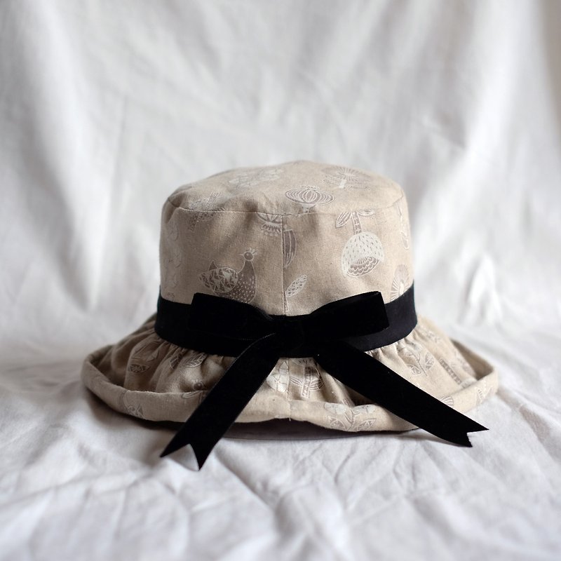 Japanese-style curling fisherman hat / Nordic flower - Hats & Caps - Cotton & Hemp Khaki