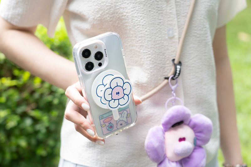 Miklu co-branded model | MagSafe magnetic mobile phone airbag holder [emoji flower] - Phone Stands & Dust Plugs - Other Materials Pink