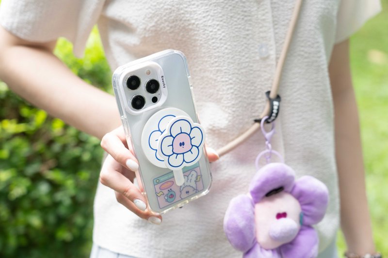 Miklu co-branded model | MagSafe magnetic mobile phone airbag holder [emoji flower] - ที่ตั้งมือถือ - วัสดุอื่นๆ สึชมพู