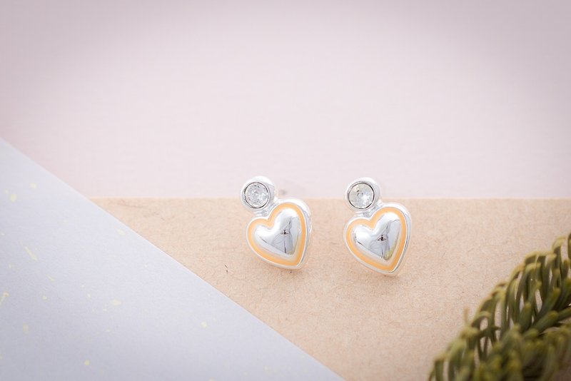 Heart Lock Series Happy Love Pin Earrings Orange Heart (ERIJA0882E) - ต่างหู - เงิน สีเหลือง