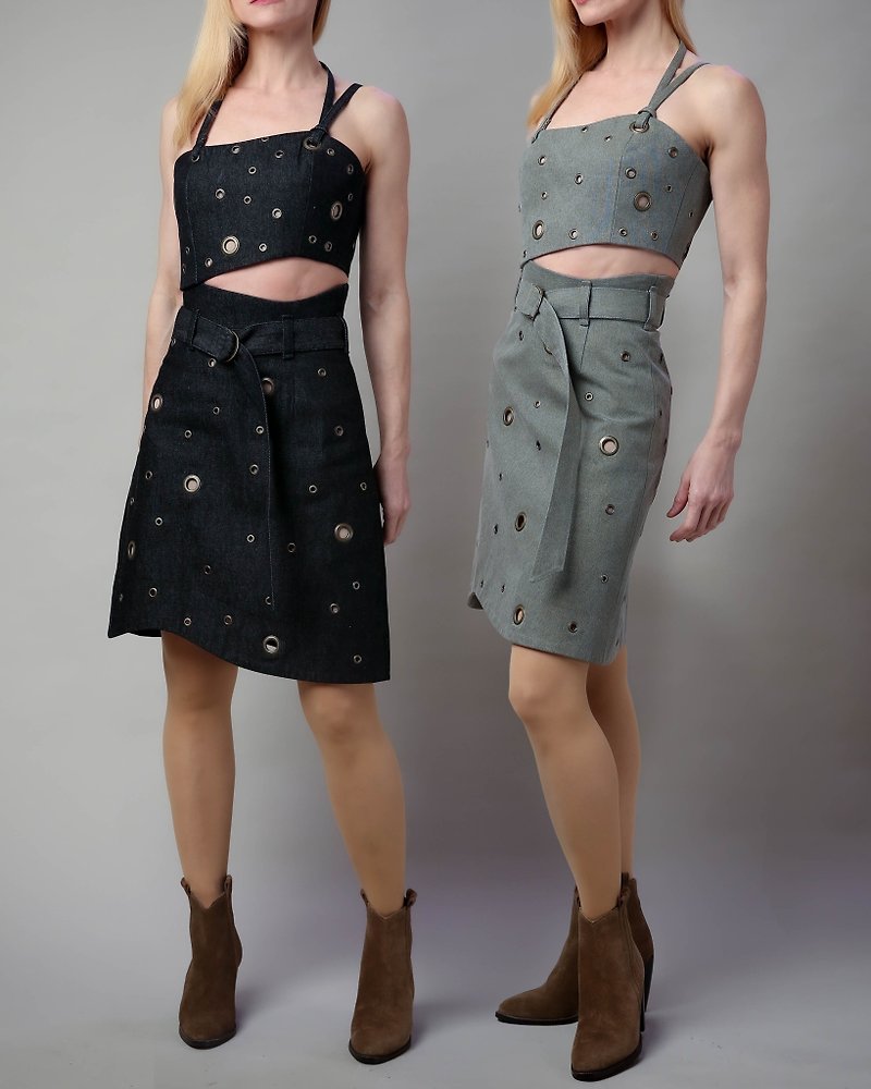 STARRY SKY Asymmetric Women's Set (mini skirt with crop top) - Skirts - Other Materials Multicolor