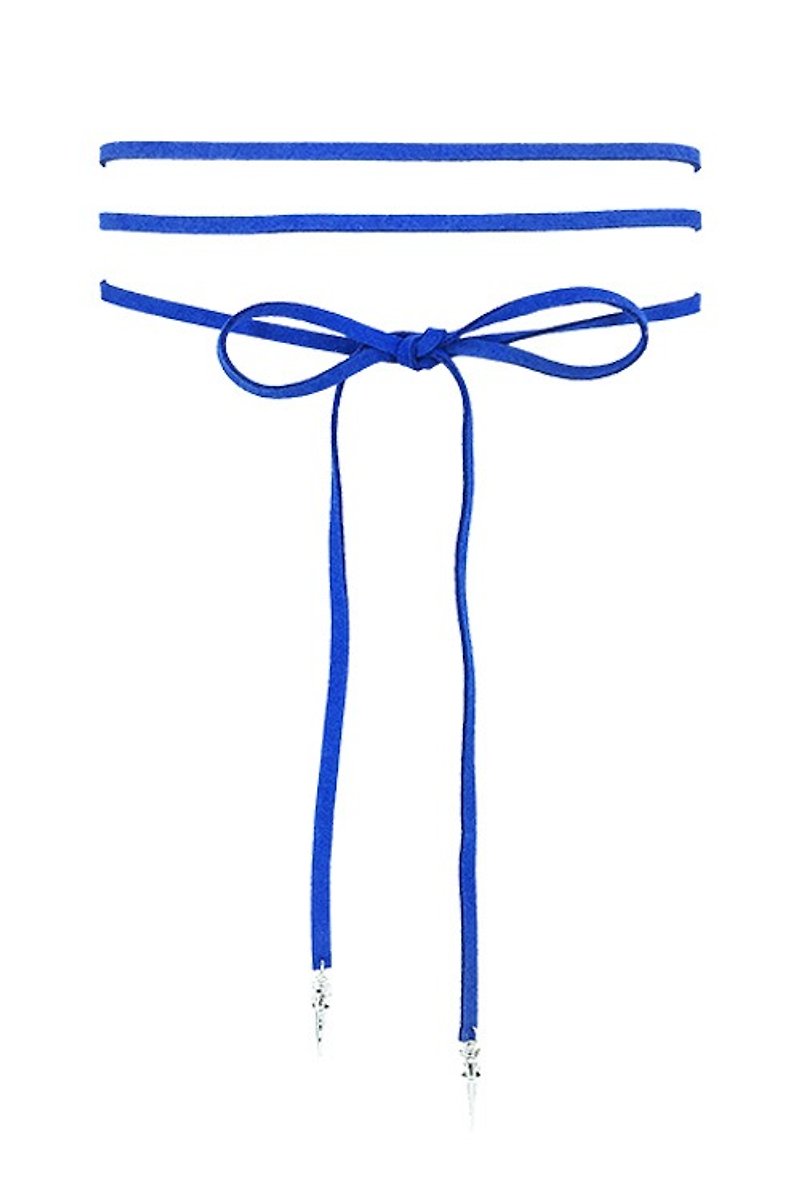 藍色麂皮扣環仿繞繩三圈頸鍊（後方為釦環加上延長鍊，一體成型穿戴更方便） - 項鍊 - 其他材質 藍色