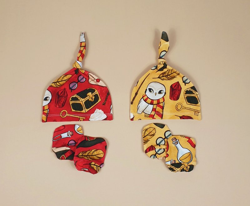 Magic Wizard baby mittens and knot hat, newborn mittens and knot hat, set of 2 - 嬰兒帽子/髮帶 - 棉．麻 多色