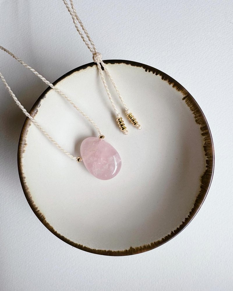 Rose Quartz Braided Long Necklace - Necklaces - Crystal Pink