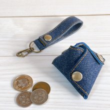 岡山デニム 三角コインケース 小物入れ ストラップ インディゴ