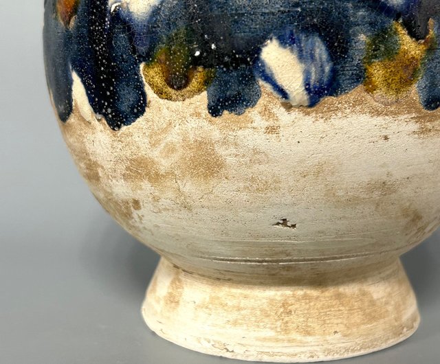 陶器製丸型小物入れ 唐三彩 彩り艶やかな陶器の蓋付き小物