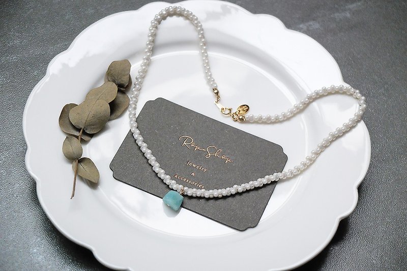 ROPEshop's 【Mint on Butter Lace】Yangcai Pearl White Beaded Natural Stone Necklace. - สร้อยคอ - แก้ว ขาว