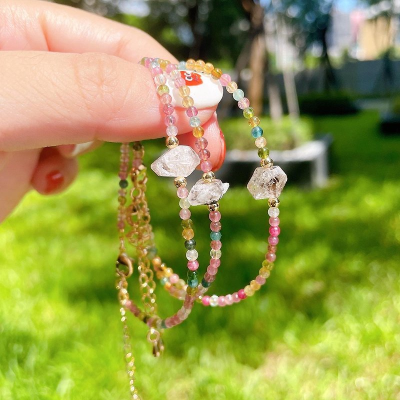 【Rainbow】/A Colorful Summer/Candy Tourmaline Shining Diamond Natural Stone Design Bracelet - Bracelets - Crystal Multicolor