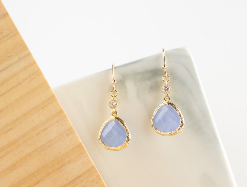 Edith & Jaz • 閃鑽誕生石耳環 - 紫玉髓 (一月) - 耳環/耳夾/耳骨夾 - 玻璃 紫色