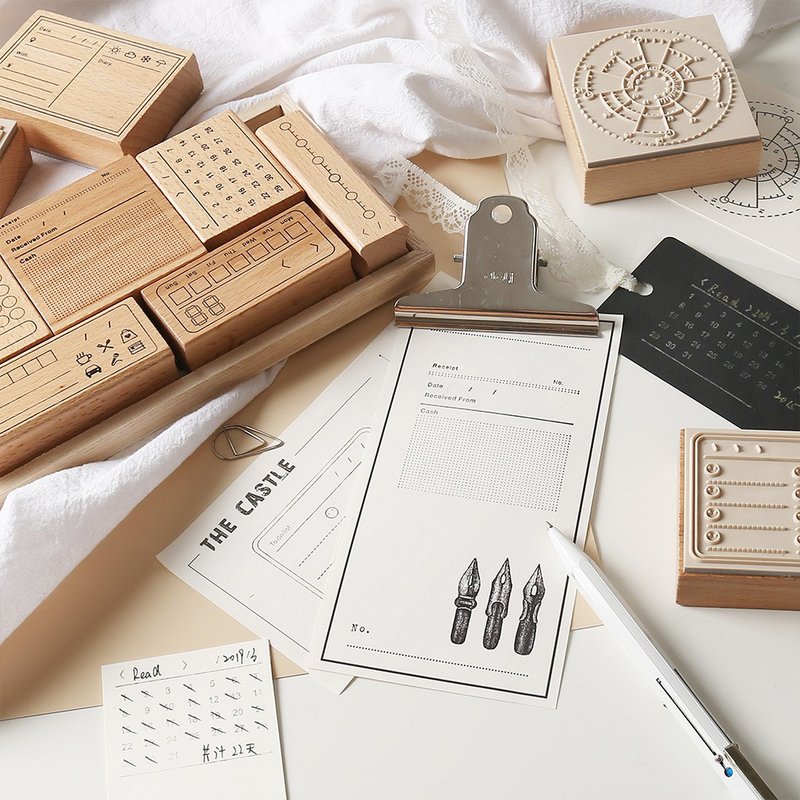 InfeelMe Warm Air Function Class Wooden Seal Hand Account Companion - Stamps & Stamp Pads - Wood Khaki