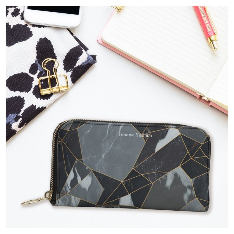 金色の線や高級感あふれる神秘的でシックな大理石がお洒落 長財布ポーチ 本革 - 錢包/皮夾/長短夾 - 真皮 多色
