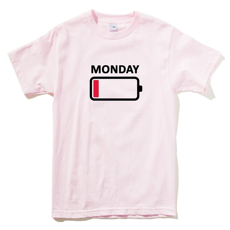 MONDAY BATTERY pink t shirt - เสื้อยืดผู้หญิง - ผ้าฝ้าย/ผ้าลินิน สึชมพู