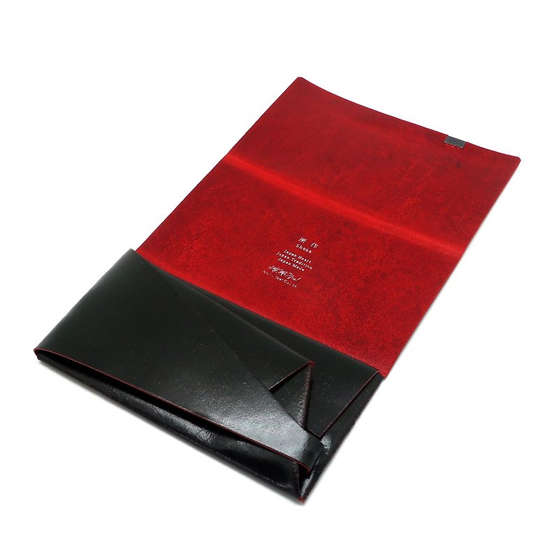 Handmade in Japan-made by Shosa vegetable tanned cowhide long clip-fashionable and restrained / black and red - Wallets - Genuine Leather 
