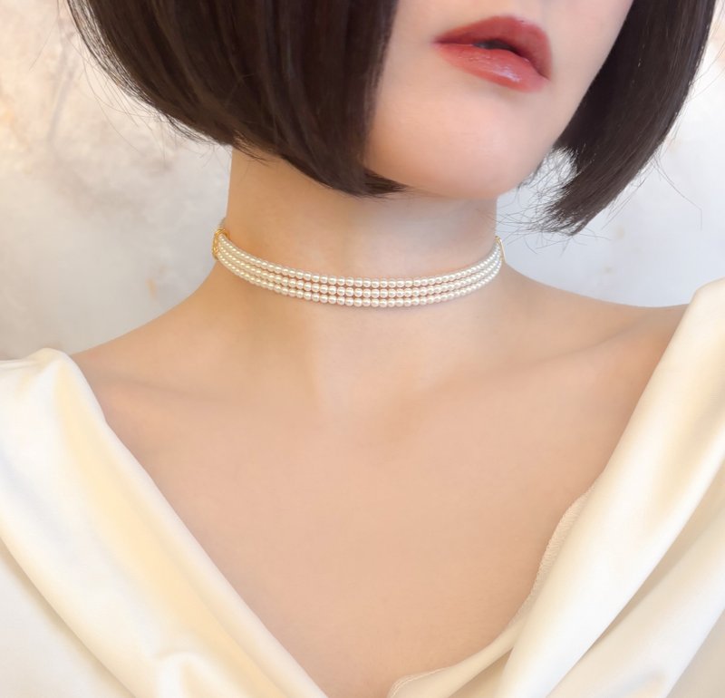 静かな夜/アグライアの首飾り/パールの3連のチョーカー　SV688 - 項鍊 - 其他金屬 白色