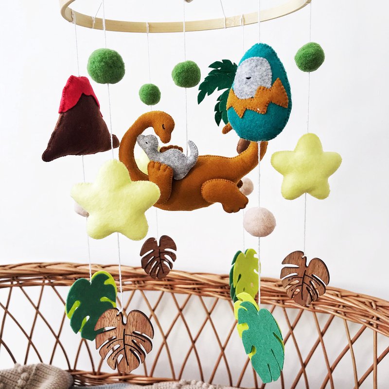 Dinosaur baby mobile, Dino mobile, Baby boy crib mobile, Nursery felt mobile - ของเล่นเด็ก - วัสดุอีโค สีเขียว