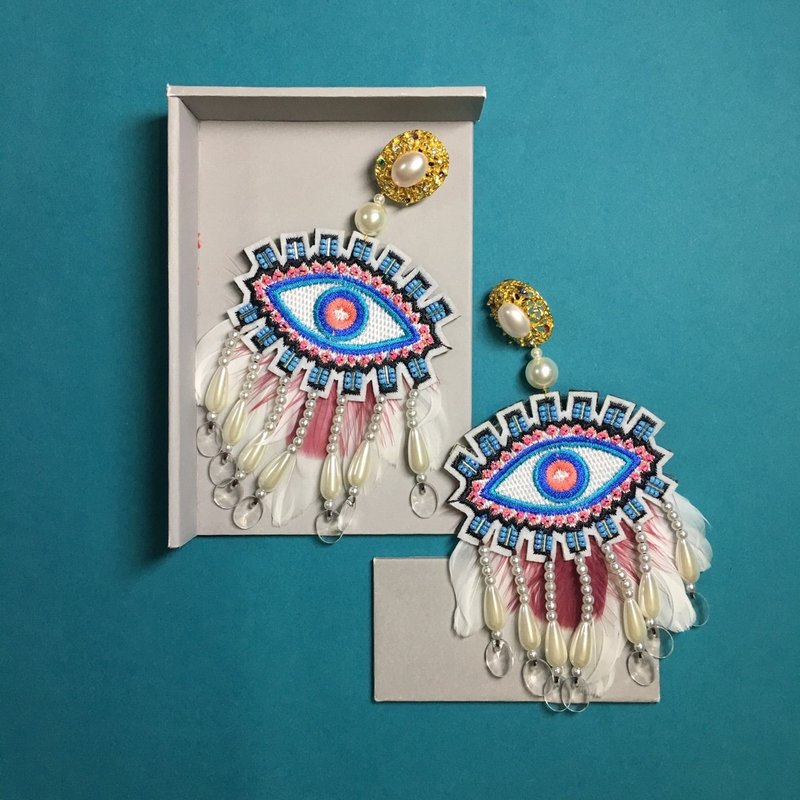 earrings : fanny eyes - 耳環/耳夾/耳骨夾 - 其他材質 藍色