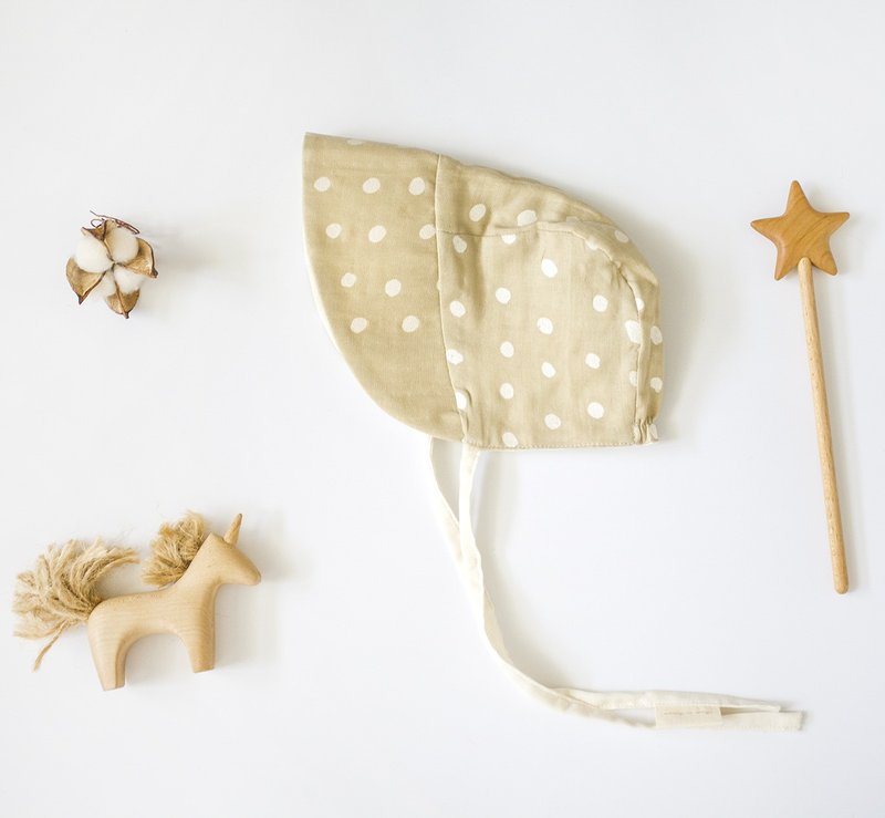 波霸紅茶拿鐵  有機棉雙面手作Lady帽 - 嬰兒帽子/髮帶 - 棉．麻 粉紅色