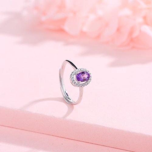 Pink Laboratory 粉紅製造 Amethyst 紫水晶925純銀精鍍亮澤白金戒指