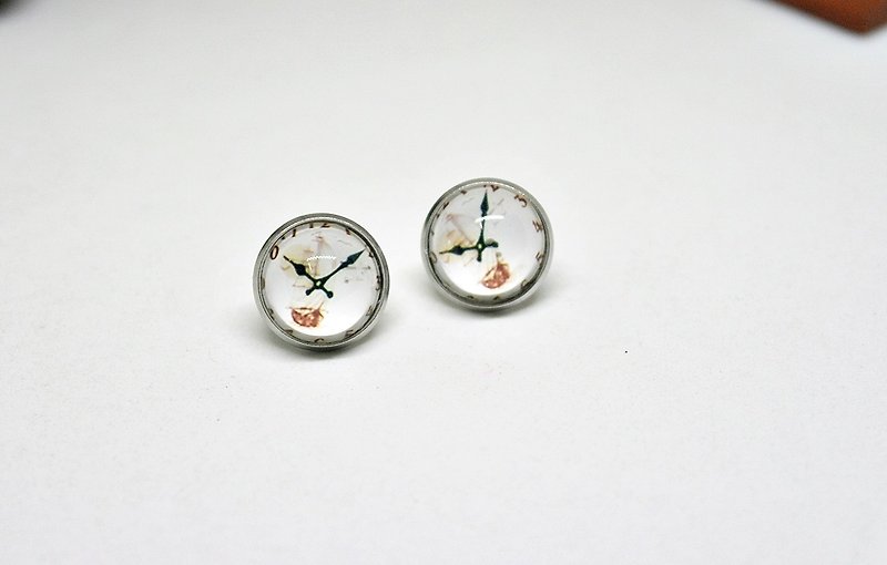 Time Gemstone X Stainless Steel Needle Earrings ＊ Sailing Clock ＊#都市# - Earrings & Clip-ons - Other Metals Orange