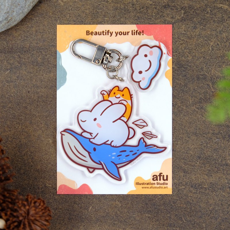 afu illustration Acrylic keychain/double pendant-Big Fin Whale - Keychains - Acrylic Multicolor