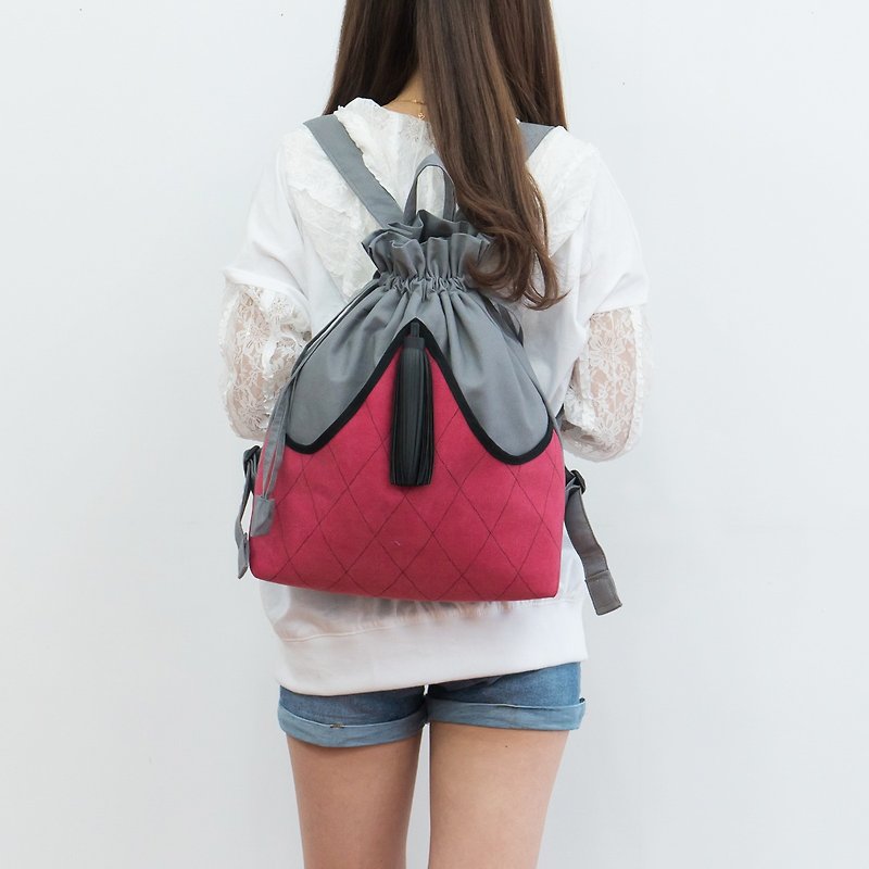 Cute woman pink backpack Drawstring  - 背囊/背包 - 棉．麻 粉紅色