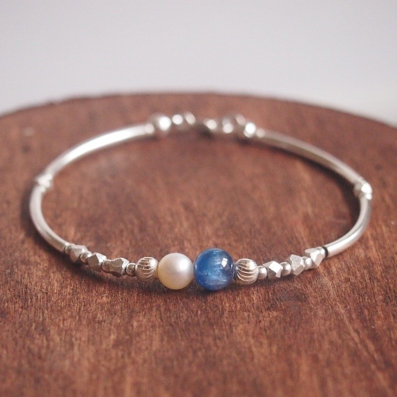 宙夜璀璨 | 藍晶石 淡水珍珠 純銀 手鏈 - 手鍊/手環 - 寶石 藍色