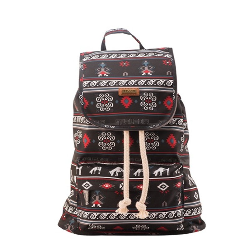SOLUNA [ Folk style Series ] Drawstring Backpack(Black Trojan) - Drawstring Bags - Polyester 
