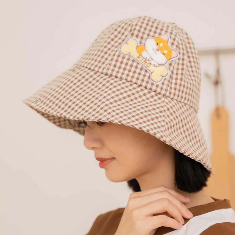 Little black cat Shiba Inu baby little gray cat embroidered sunshade and sun protection fisherman hat [90077] - เสื้อเชิ้ตผู้หญิง - ผ้าฝ้าย/ผ้าลินิน หลากหลายสี