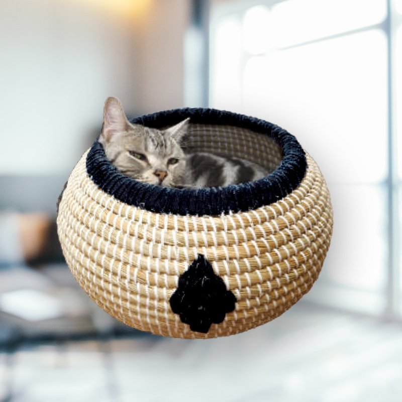 [Japanese CattyMan] Cool new look! Japanese woven denim style sleeping nest for cats - round - ที่นอนสัตว์ - วัสดุอื่นๆ 