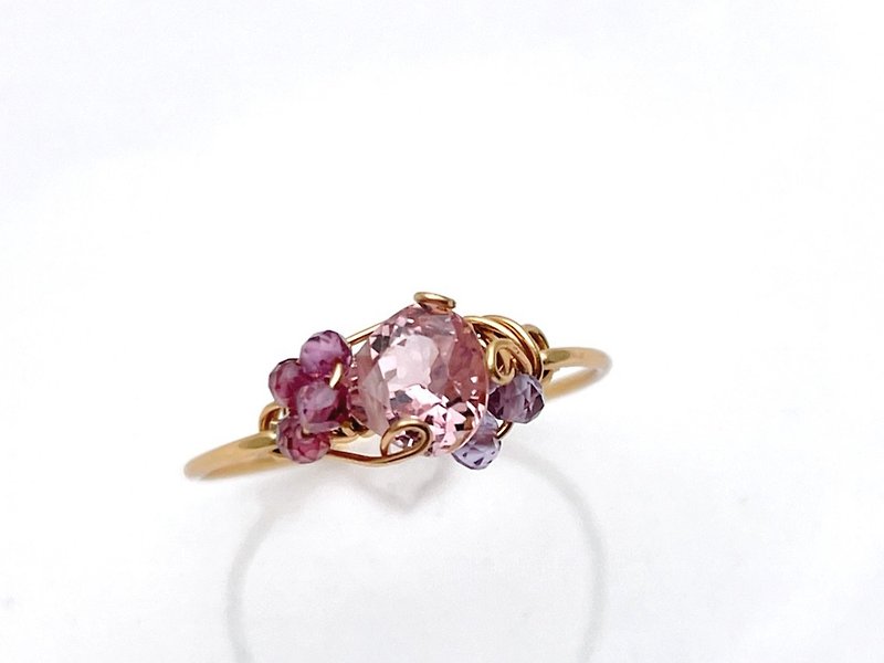 Maries garden - ピンクトルマリン ガーネット アメジストのワイヤーリング - 戒指 - 寶石 粉紅色