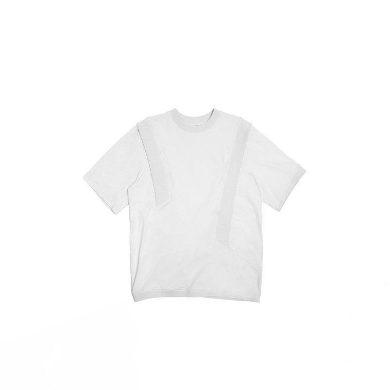 羅紋剪接Tee-白 - 男 T 恤 - 棉．麻 白色