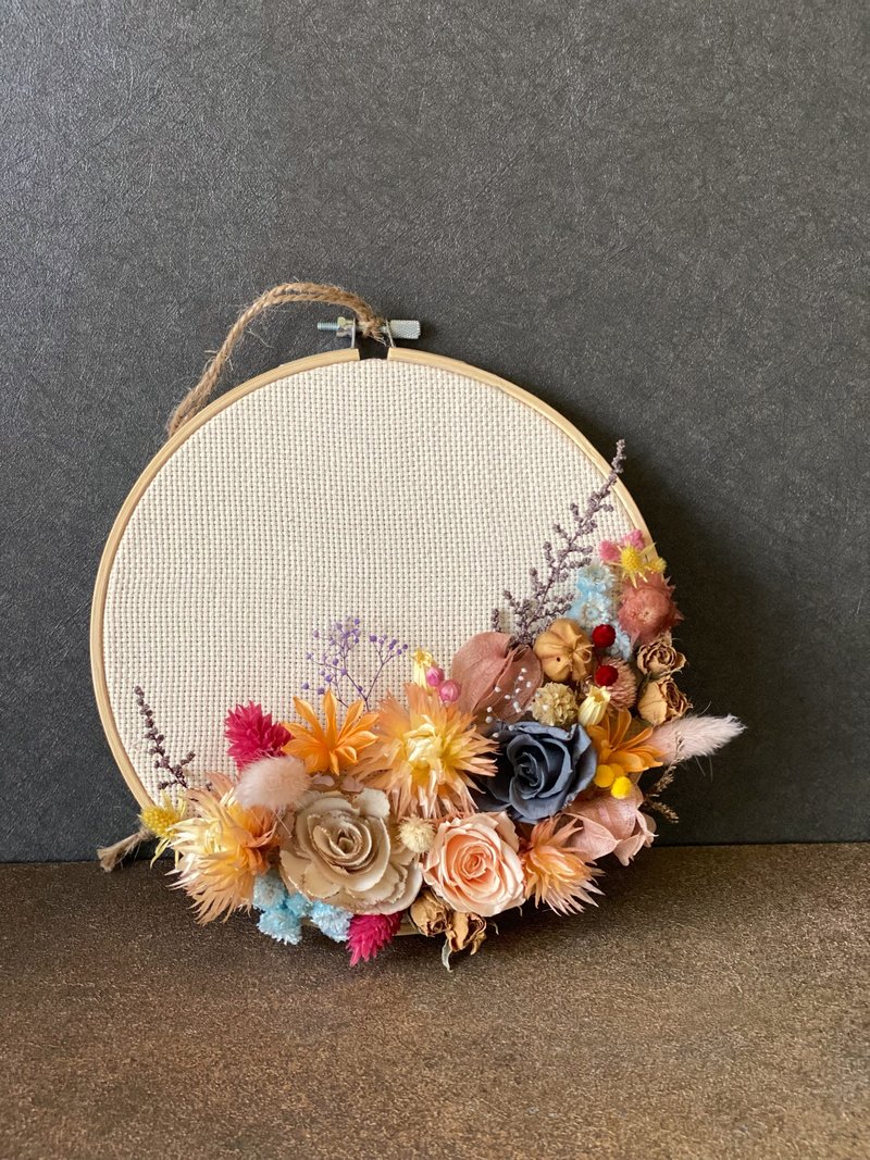 古典刺繡框花 掛飾 客製化 暖心小物 生日禮物 居家擺設 不凋花 - 擺飾/家飾品 - 植物．花 橘色