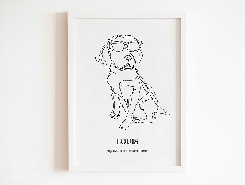 Fashion pet drawing line drawing with/without lettering custom painting customized gift - Customized Portraits - Paper White