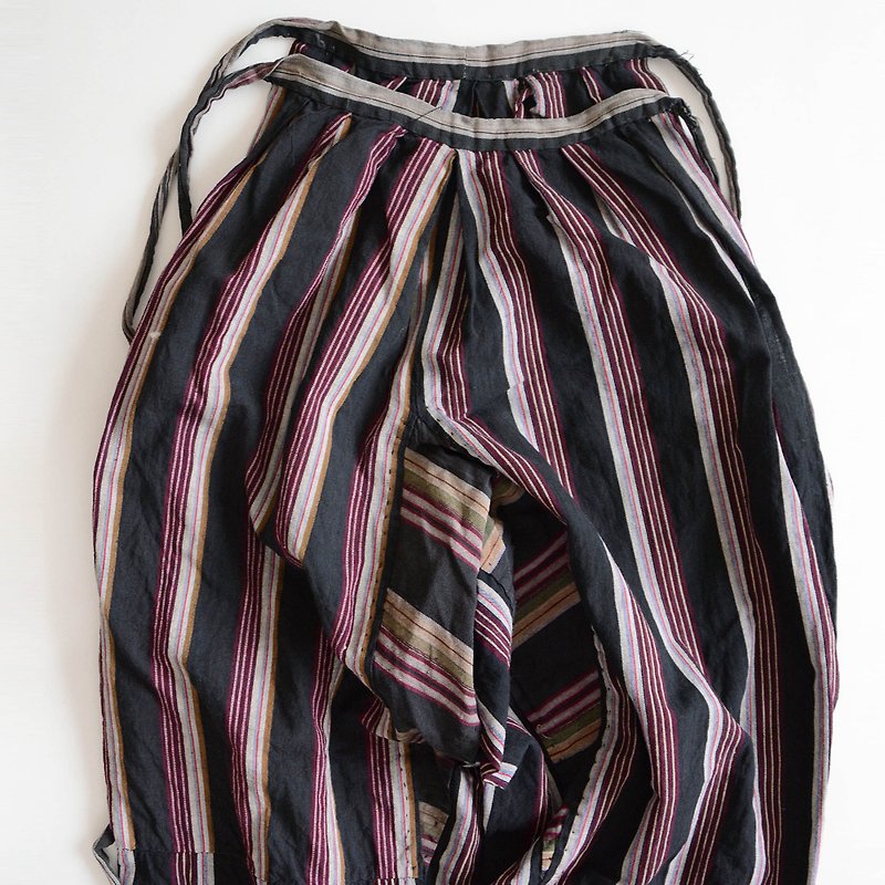 กางเกงชาวนาชุดกิโมโนผ้าฝ้ายสีดำลายวินเทจ - กางเกงขายาว - ผ้าฝ้าย/ผ้าลินิน สีดำ
