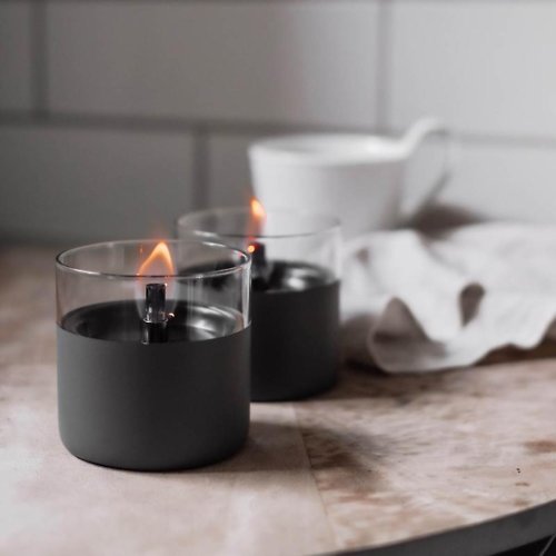 O-Grill 【微瑕特惠】桌上型火焰情境氣氛燈 Lilly 8 黑色雙杯