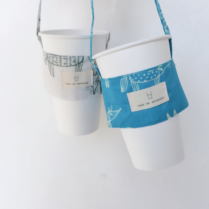 Combination C | Little Fox: White + Blue | Japan Limited Flower Take Me Anywhere Drink Bag - Beverage Holders & Bags - Cotton & Hemp Multicolor
