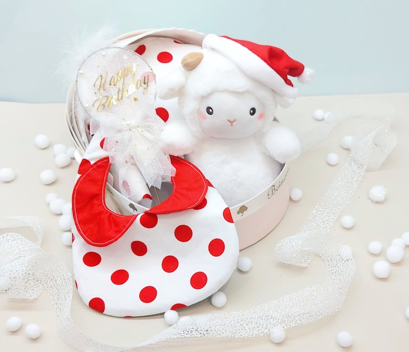 Christmas lamb cradle full moon gift/full moon gift box/birthday/newborn baby/gift/saliva towel - ผ้ากันเปื้อน - ผ้าฝ้าย/ผ้าลินิน สีแดง