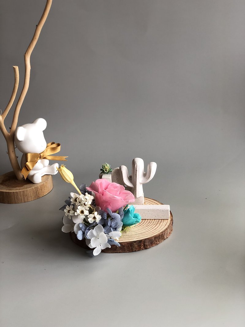 Immortal flower cactus diffuser Stone mobile phone rack gift table small object wooden seat spot - Items for Display - Other Materials 