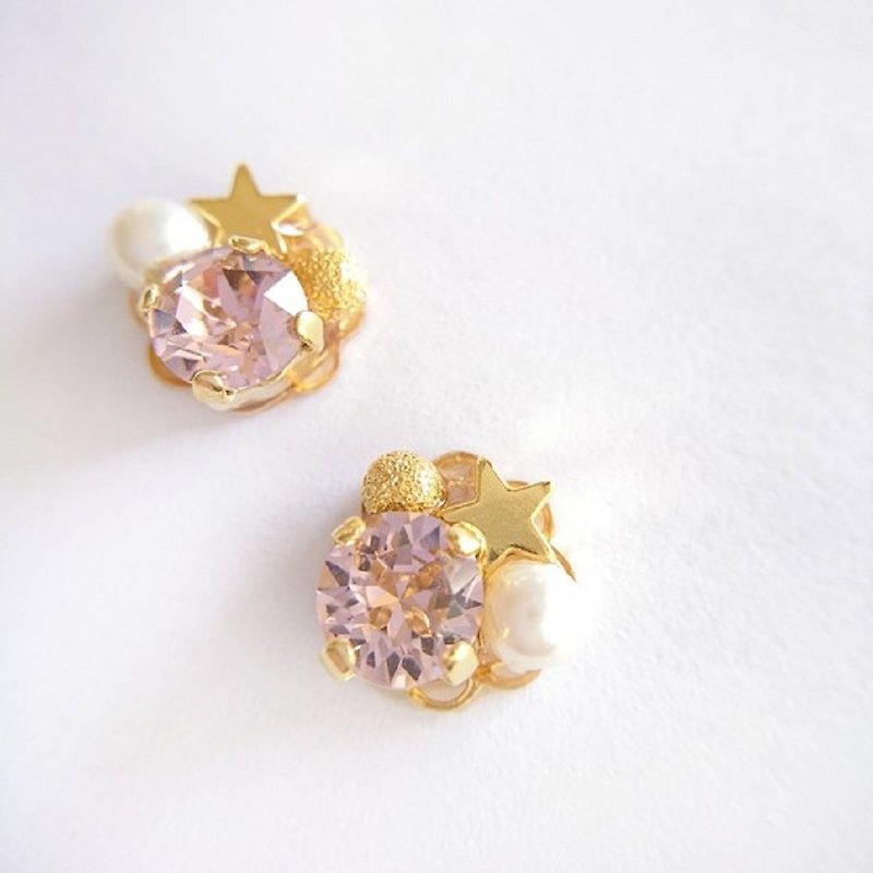 Glittering star earrings (vintage rose) - ต่างหู - โลหะ สีน้ำเงิน