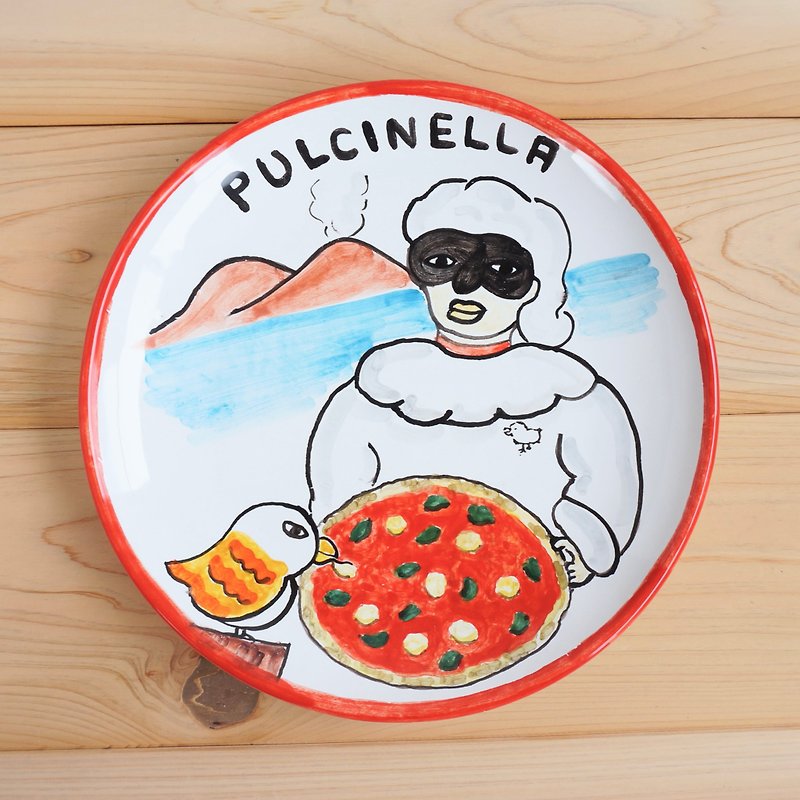 plate 20cm Italianceramic majolica pulcinella italian - Plates & Trays - Pottery Red