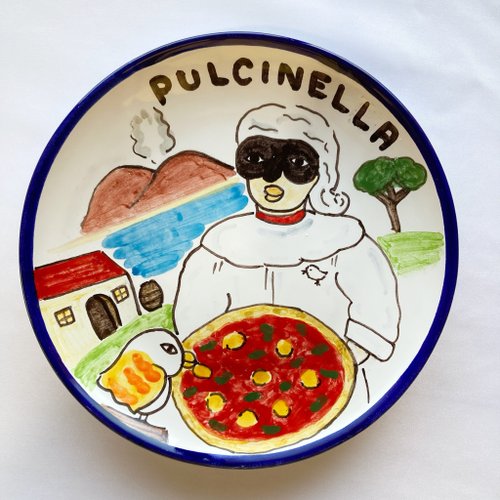 ceramicheseppia325 丸皿 20cm プルチネッラ ナポリピッツァ マヨリカ焼き イタリア陶器 壁掛け