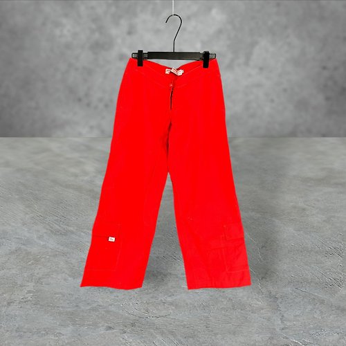 蘿綺莉蕾芭索 紅色 略挺 拼接 口袋 寬版 超低腰 31 長褲 PF505