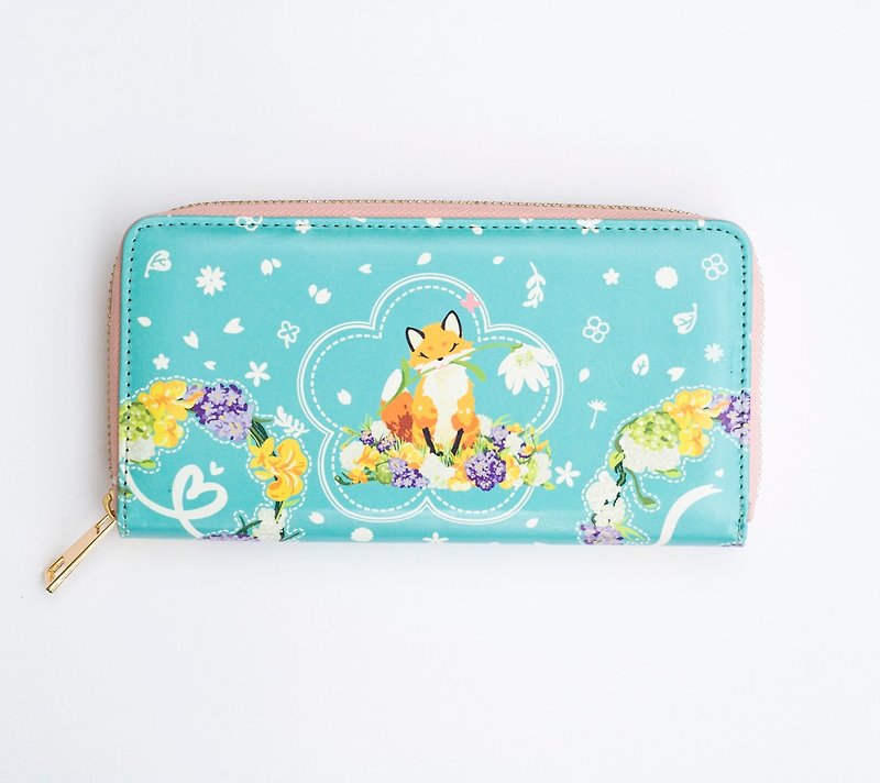 │Flowers, Girls and Spring│Ladies Long Clip - Wallets - Faux Leather Blue