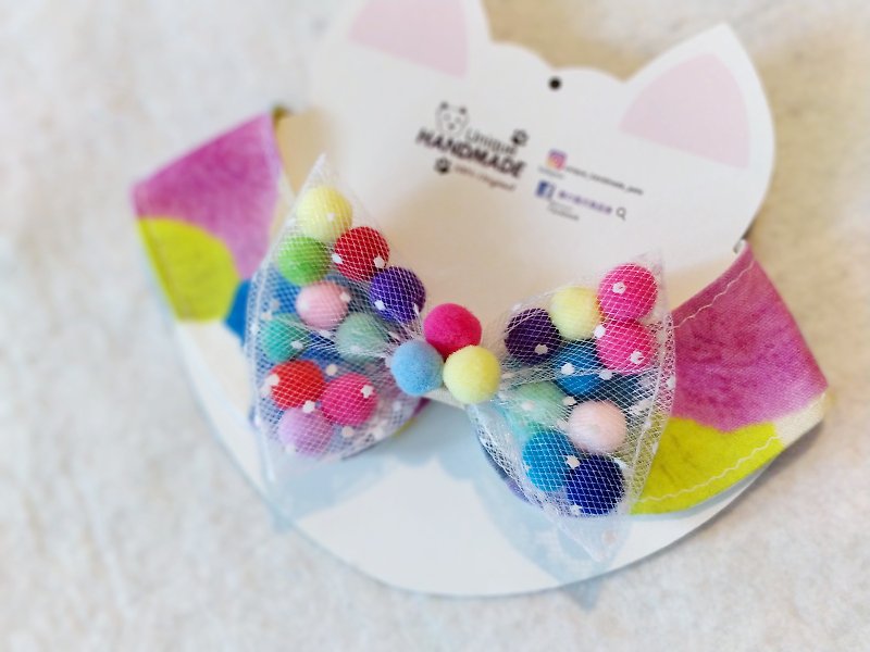 Colorful candy hair balls in clay pot round neck pet scarf/necklace - ปลอกคอ - ผ้าฝ้าย/ผ้าลินิน สีม่วง