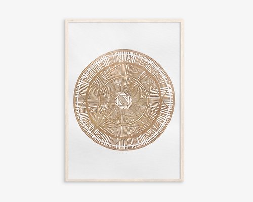 daashart Large linocut print Brown geometric bohemian eclectic circle Original artwork