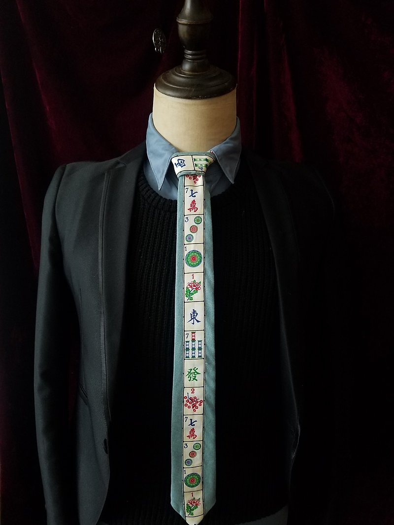 果綠色麻將拼色領帶小清新趣味領帶 - 領呔/呔夾 - 棉．麻 多色