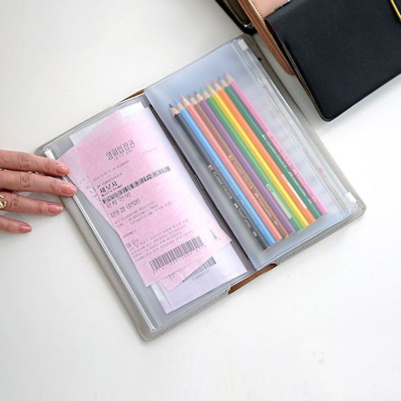 Funnymade expandable leather book cover S-PVC double clip chain bag S, FNM33082 - ปกหนังสือ - พลาสติก สีใส